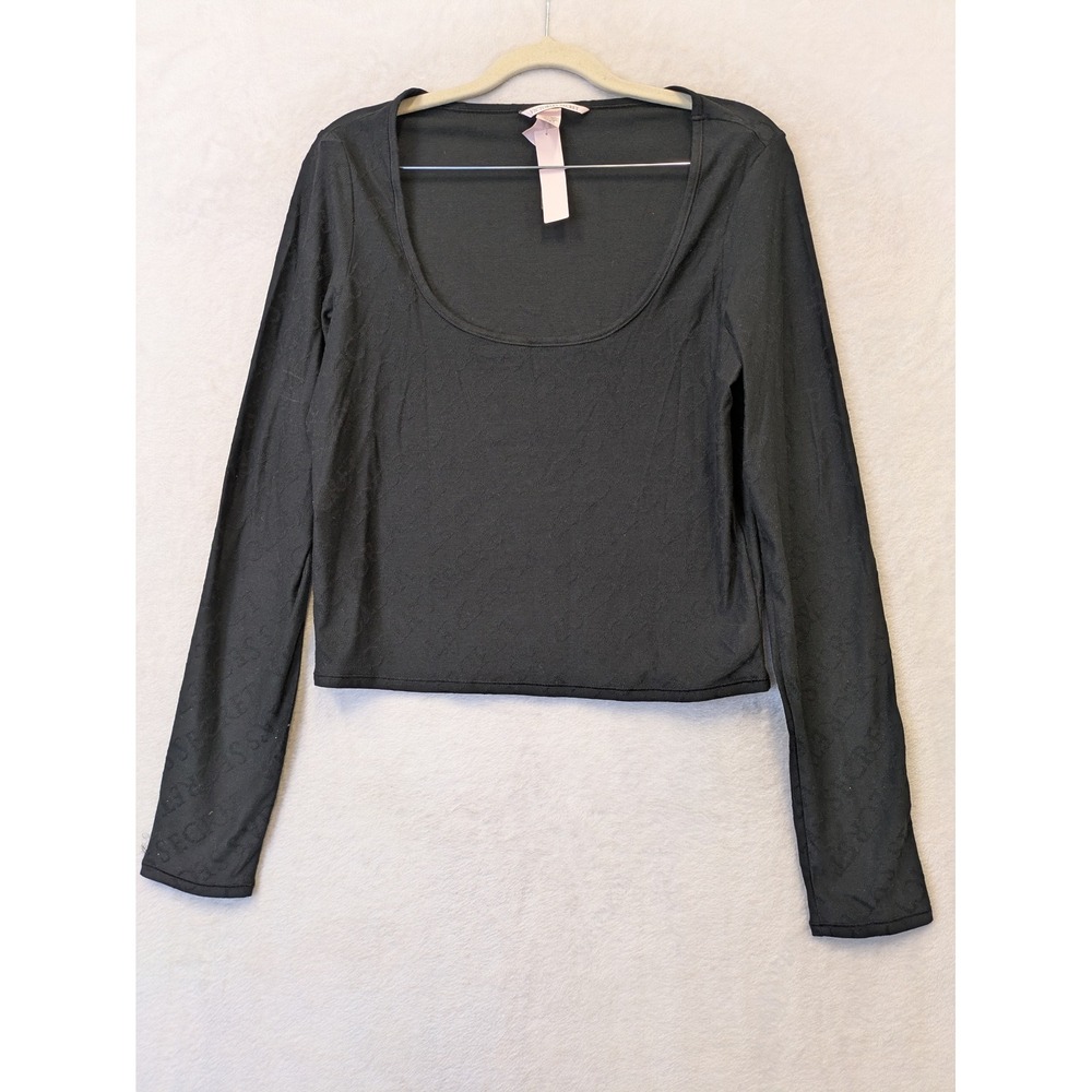 NEW Victoria's Secret Size L Black Crop Top Long‎ Sleeve Scoop Neck